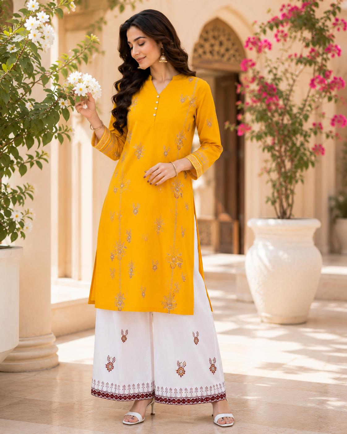 Pehnari Noor-E-Zard | Stitched 2-Piece Premium Lawn Embroidered Suit with White Shalwar – Ready to Wear