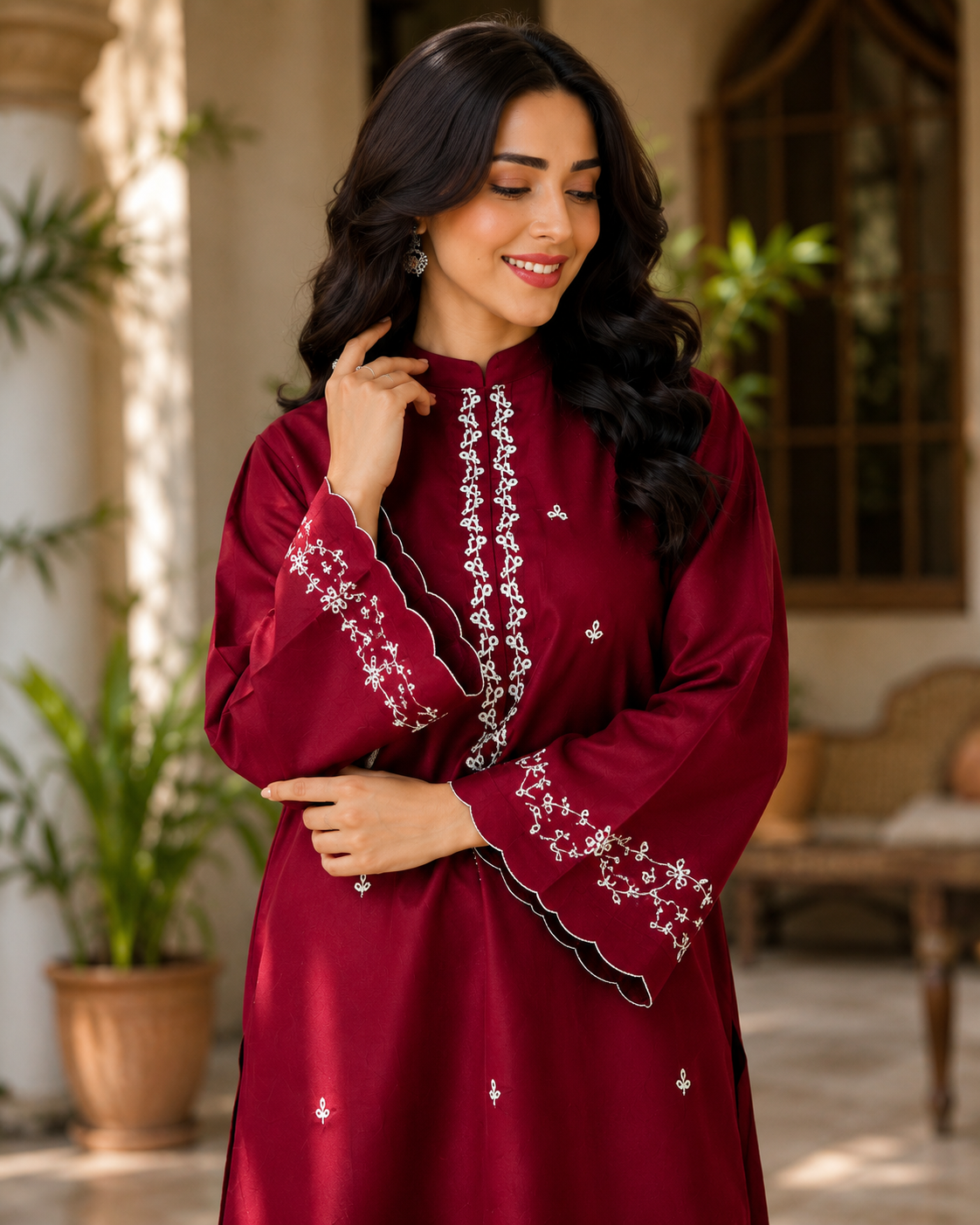 PEHNARI Ruby Grace – Premium Maroon Embroidered 2-Piece Suit | Elegant Women's Eastern Wear