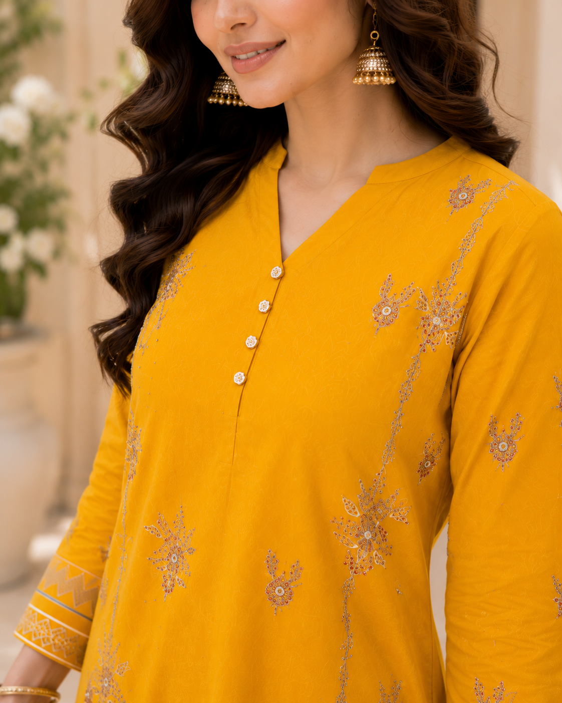Pehnari Noor-E-Zard | Stitched 2-Piece Premium Lawn Embroidered Suit with White Shalwar – Ready to Wear