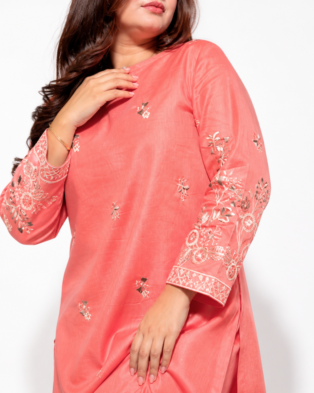 PEHNARI Cotton Slub 2-Piece Unstitched – Coral Bloom Embroidered Collection