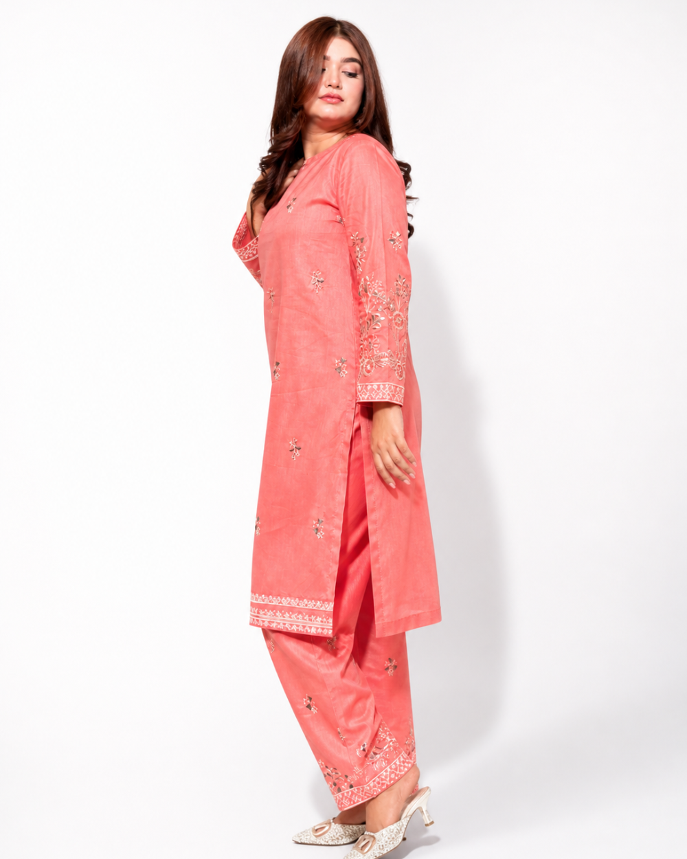 PEHNARI Cotton Slub 2-Piece Unstitched – Coral Bloom Embroidered Collection