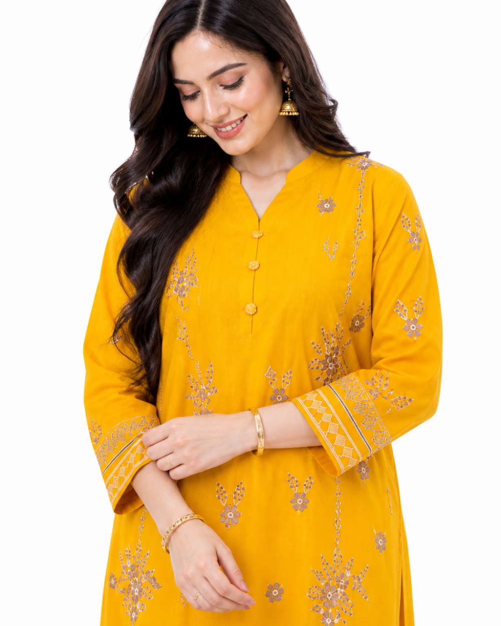 Pehnari Zard-E-Noor | 2-Piece Unstitched Lawn Embroidered Suit with White Shalwar Fabric