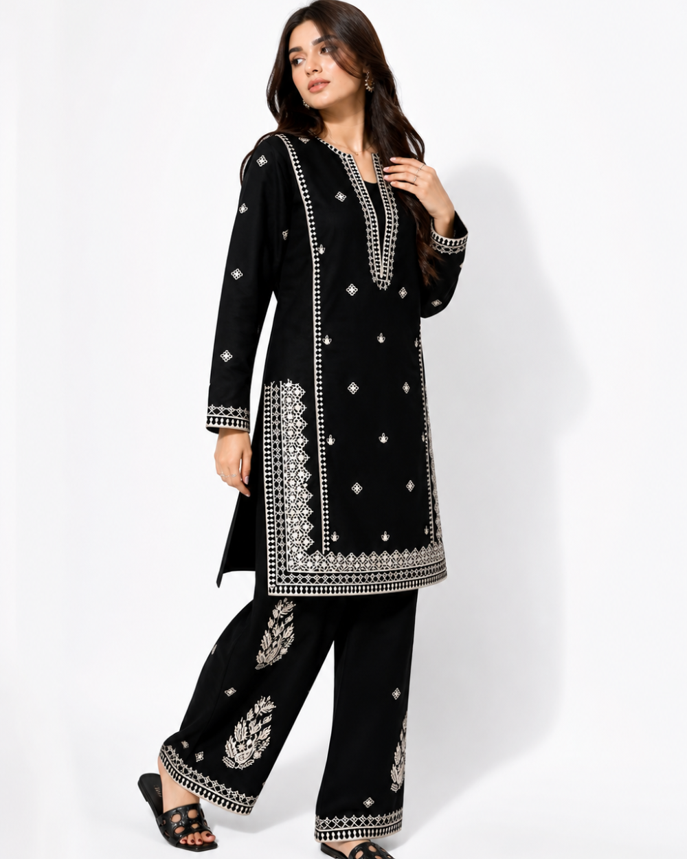 PEHNARI Cotton 2-Piece Unstitched – Midnight Onyx Embroidered Collection